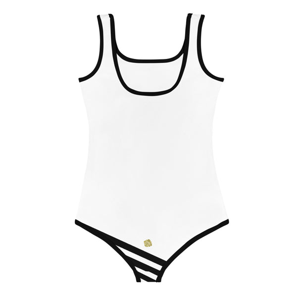 White Black Diagonal Striped Cute Premium Kids Swimsuit Bathing Suit - Made in USA-Kid's Swimsuit (Girls)-Heidi Kimura Art LLC