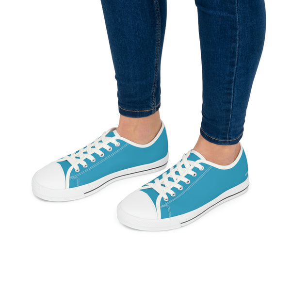 Turquoise Blue Color Ladies' Sneakers, Best Solid Color Designer Women's Low Top Sneakers