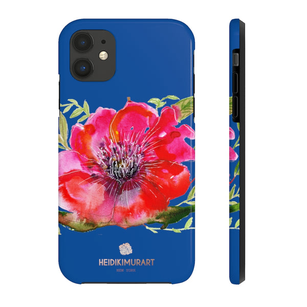 Blue Red Hibiscus Phone Case, Floral Print Flower Case Mate Tough Phone Cases-Made in USA - Heidikimurart Limited 