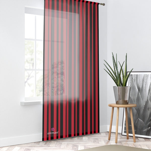 Red Black Striped Window Curtain, 50" × 84" Sheer Curtain