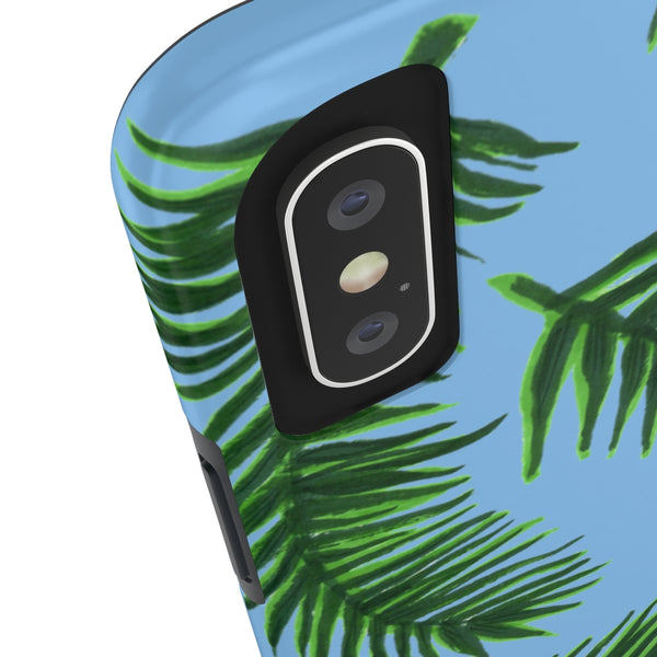 Pastel Blue Tropical Print Phone Case, Palm Leaf Case Mate Tough Phone Cases-Made in USA - Heidikimurart Limited 