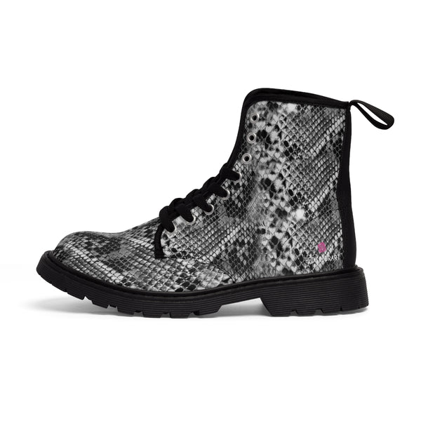 Grey Snake Print Women's Boots, Snake Print Designer Best Winter Boots For Women (US Size 6.5-11)