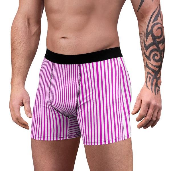 Pink Striped Men's Boxer Briefs, Vertical Stripe Print Premium Quality Underwear For Men-All Over Prints-Printify-Heidi Kimura Art LLC