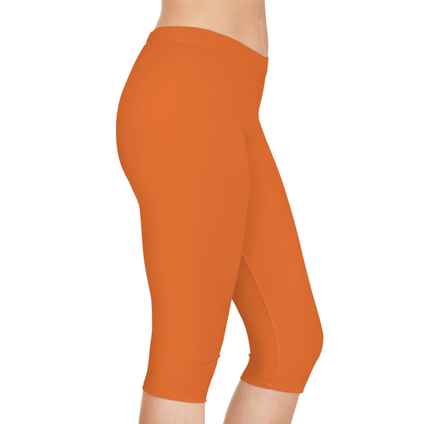 Orange Color Women's Capri Leggings, Knee-Length Polyester Capris Tights-Made in USA (US Size: XS-2XL)