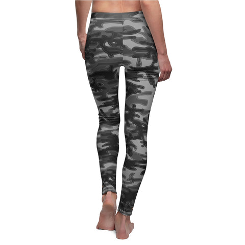 Black Gray Camo Women's Leggings, Army Print Women's Casual Leggings-Made in USA-Casual Leggings-Heidi Kimura Art LLC