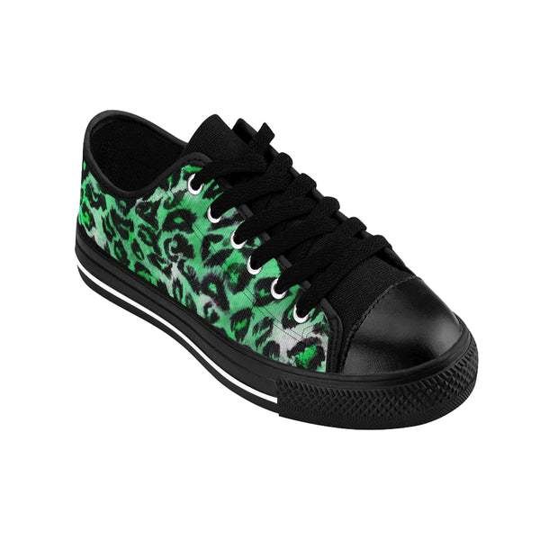 Green Leopard Print Women's Sneakers, Bright Green Animal Print Fashion Tennis Canvas Shoes For Ladies