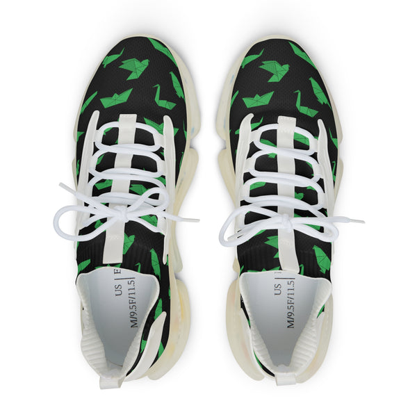 Black Green Crane Print Men's Shoes, Modern Green Crane Print Best Comfy Men's Mesh-Knit Designer Premium Laced Up Breathable Comfy Sports Sneakers Shoes (US Size: 5-12) Mesh Athletic&nbsp;Shoes, Mens Mesh Shoes,&nbsp;Mesh Shoes Men,&nbsp;Men's Classic Low Top Mesh Sneaker, Men's Breathable Mesh Shoes, Mesh Sneakers Casual Shoes&nbsp;