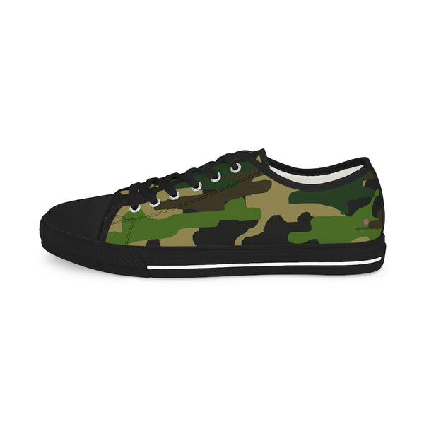 Green Camo Men's Tennis Shoes, Camouflaged Military Army Print Best Breathable Designer Men's Low Top Canvas Fashion Sneakers With Durable Rubber Outsoles and Shock-Absorbing Layer and Memory Foam Insoles (US Size: 5-14)