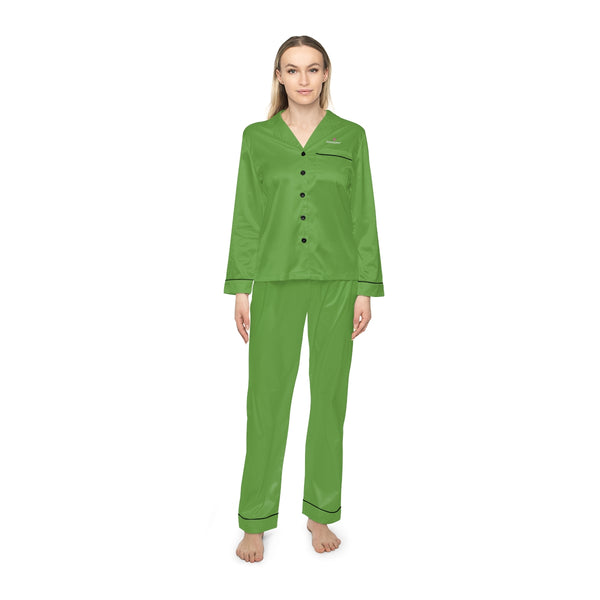 Light Green Women's Satin Pajamas, Luxury Premium Solid Color Loungewear For Women