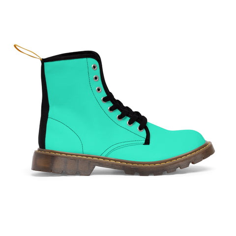Turquoise Blue Women's Hiking Boots, Best Bright Solid Turquoise Blue Color Laced Up Winter Fashion Boots, Classic Solid Color Designer Women's Winter Lace-up Toe Cap Ankle Hiking Boots (US Size 6.5-11) Casual Fashion Winter Boots For Ladies