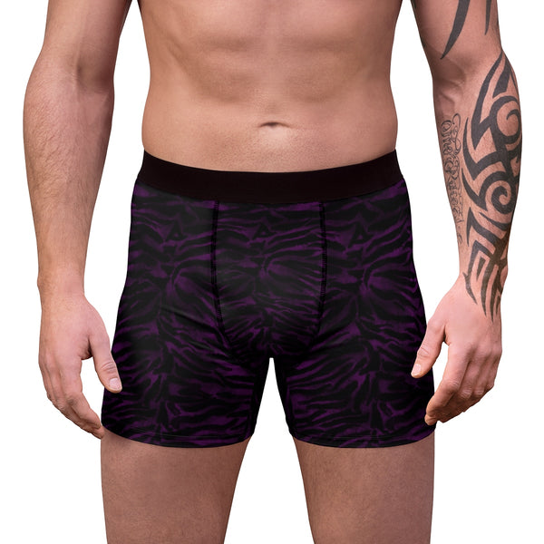 Deep Purple Black Tiger Striped Animal Print Sexy Hot Men's Boxer Briefs-Men's Underwear-Heidi Kimura Art LLC