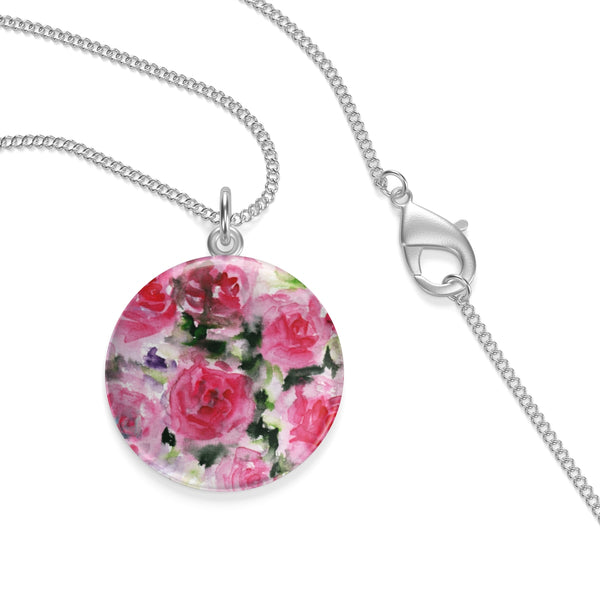 Red Rose Floral Single Loop 18 K Gold/ Sterling Silver-Plated Necklace - Made in USA-Necklace-Silver-30"-lotuscoin-Heidi Kimura Art LLC