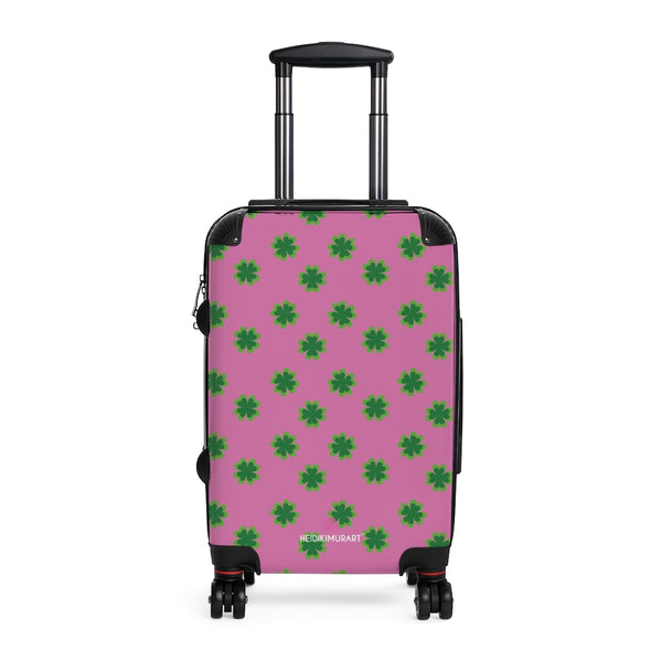 Pink Clover Print Suitcases, Irish Style St. Patrick's Day Designer Suitcase Luggage (Small, Medium, Large)