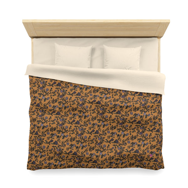 Brown Floral Microfiber Duvet Cover