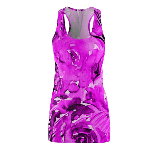 Bright Lady Pink Floral Print Designer Women's Premium Racerback Dress - Made in USA-Women's Sleeveless Dress-L-Heidi Kimura Art LLC