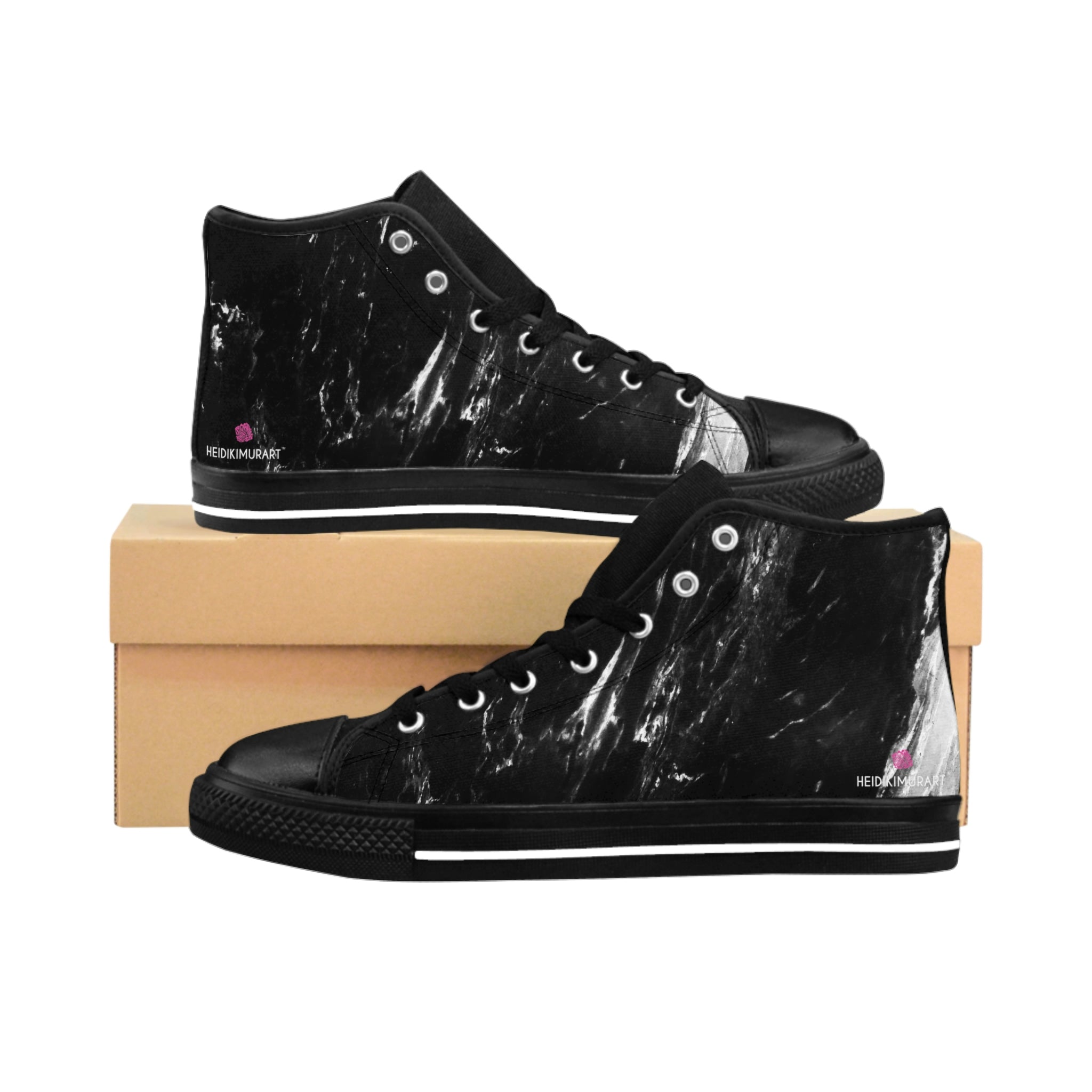 Black Marble Print Men's Sneakers, Designer Men's High Top Sneakers