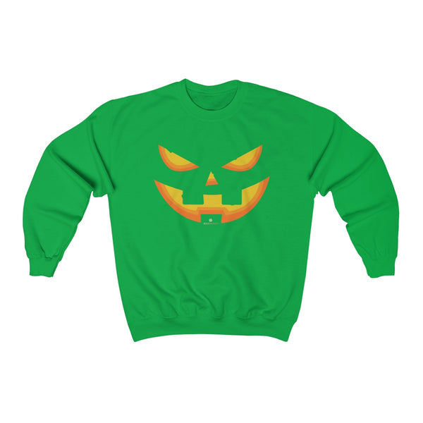 Orange Smiling Pumpkin Face Unisex Heavy Blend Designer Crewneck Sweatshirt-Long-sleeve-Irish Green-S-Heidi Kimura Art LLC