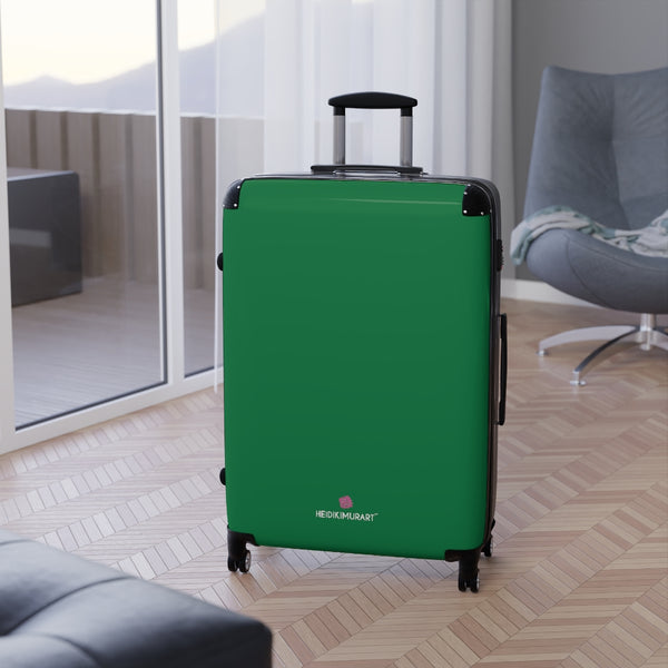 Dark Green Solid Color Suitcases, Modern Simple Minimalist Designer Suitcase Luggage (Small, Medium, Large) Unique Cute Spacious Versatile and Lightweight Carry-On or Checked In Suitcase, Best Personal Superior Designer Adult's Travel Bag Custom Luggage - Gift For Him or Her - Made in USA/ UK