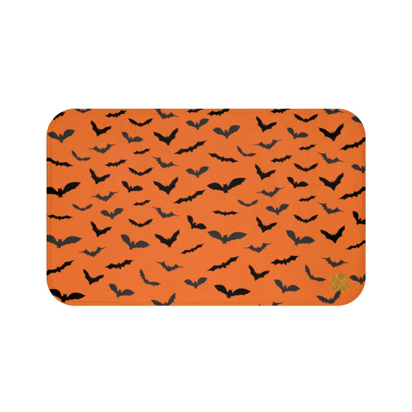 Orange Black Flying Bats Designer Halloween Bath Mat-Made in USA-Bath Mat-Large 34x21-Heidi Kimura Art LLC