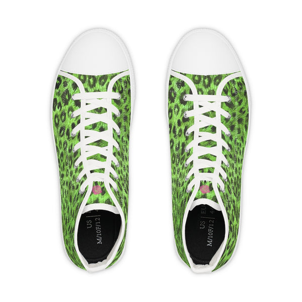 Green Leopard Men's High Tops, Animal Print Green Leopard Best Men's High Top Laced Up Black or White Style Breathable Fashion Canvas Sneakers Tennis Athletic Style Shoes For Men (US Size: 5-14)