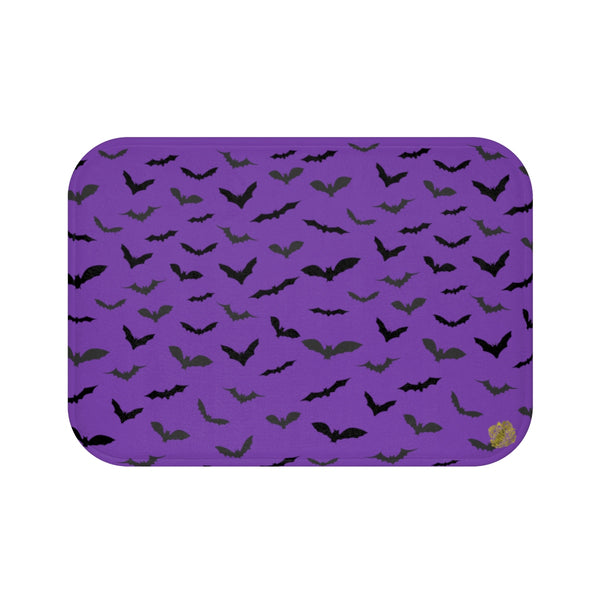 Purple and Black Flying Bats Designer Halloween Bath Mat-Made in USA-Bath Mat-Small 24x17-Heidi Kimura Art LLC