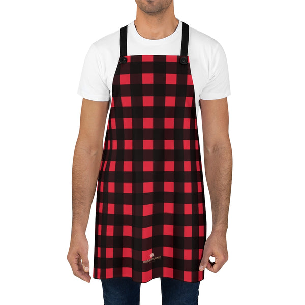 Buffalo Red Print Apron, Unisex Plaid Kitchen Apron For Cooking Baking Crafting-Printed in USA-Accessories-Printify-One Size-Heidi Kimura Art LLC