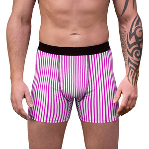 Pink Striped Men's Boxer Briefs, Vertical Stripe Print Premium Quality Underwear For Men-All Over Prints-Printify-L-Black Seams-Heidi Kimura Art LLC
