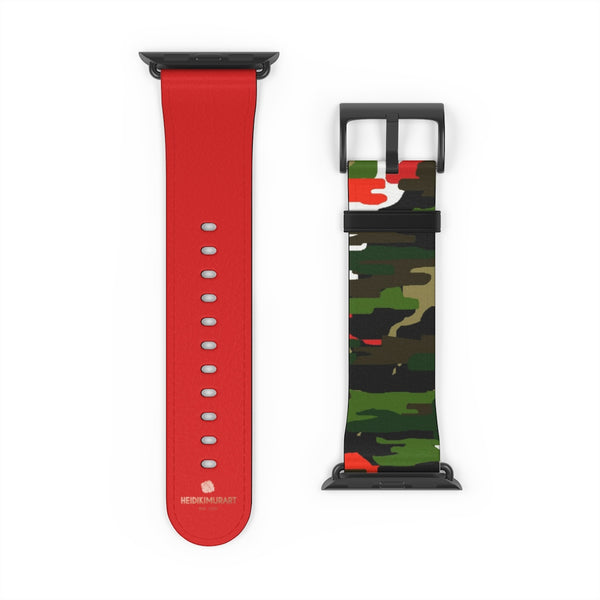Green & Red Camo Army Print 38mm/42mm Watch Band For Apple Watch- Made in USA-Watch Band-Heidi Kimura Art LLC
