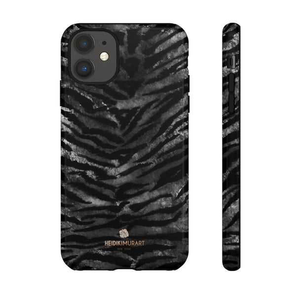 Black Tiger Stripe Tough Cases, Animal Print Best Designer Phone Case-Made in USA-Phone Case-Printify-iPhone 11-Glossy-Heidi Kimura Art LLC