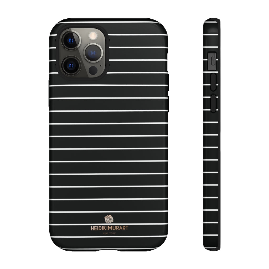 Black White Striped Tough Cases, Designer Phone Case-Made in USA-Phone Case-Printify-iPhone 12 Pro-Glossy-Heidi Kimura Art LLC