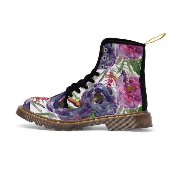 Rose Flower Print Women's Boots, Best Vintage Style Premium Quality Winter Boots For Ladies