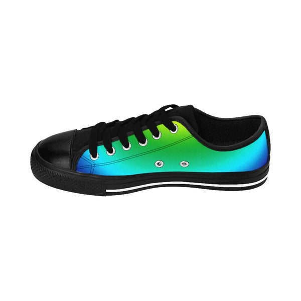 Blue Rainbow Ombre Men's Sneakers, Gay Pride Low Top Shoes For Men-Shoes-Printify-Heidi Kimura Art LLC Blue Rainbow Ombre Men's Sneakers, Gay Pride Men's Low Tops, Premium Men's Nylon Canvas Tennis Fashion Sneakers Shoes (US Size: 7-14)
