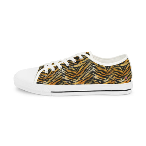 Orange Tiger Men's Tennis Shoes, Animal Print Tiger Stripes Best Breathable Designer Men's Low Top Canvas Fashion Sneakers With Durable Rubber Outsoles and Shock-Absorbing Layer and Memory Foam Insoles (US Size: 5-14)