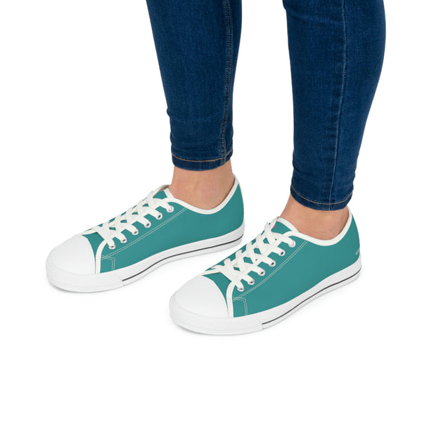 Teal Blue Color Ladies' Sneakers, Solid Color Best Designer Women's Low Top Sneakers