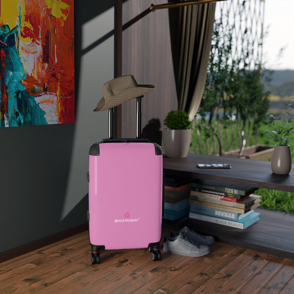 Light Pink Color Cabin Suitcase, Carry On Polycarbonate Front and Hard-Shell Durable Small 1-Size Carry-on Luggage With 2 Inner Pockets & Built in Lock With 4 Wheel 360° Swivel and Adjustable Telescopic Handle - Made in USA/UK (Size: 13.3" x 22.4" x 9.05", Weight: 7.5 lb) Unique Cute Carry-On Best Personal Travel Bag Custom Luggage - Gift For Him or Her 