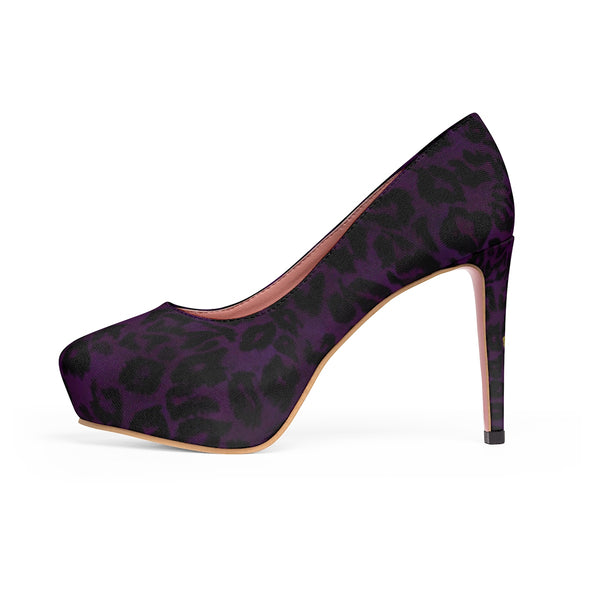 Dark Purple Snow Leopard Animal Print Women's Platform Heels Pumps (US Size: 5-11)-Shoes-Heidi Kimura Art LLC