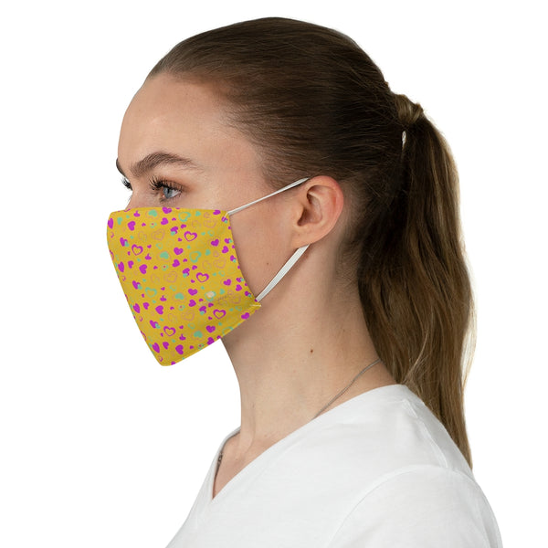Pink Hearts Face Mask, Adult Heart Pattern Fabric Face Mask-Made in USA-Accessories-Printify-One size-Heidi Kimura Art LLC Pink Hearts Face Mask, Yellow and Pink Valentine's Day Adult Heart Pattern Designer Fashion Face Mask For Men/ Women, Designer Premium Quality Modern Polyester Fashion 7.25" x 4.63" Fabric Non-Medical Reusable Washable Chic One-Size Face Mask With 2 Layers For Adults With Elastic Loops-Made in USA