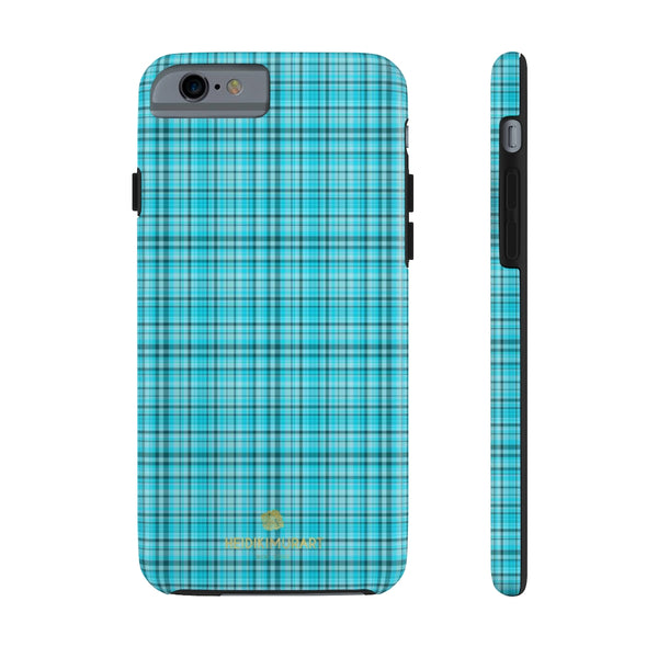 Blue Plaid Print Phone Case, Tartan Print Case Mate Tough Phone Cases-Made in USA - Heidikimurart Limited 