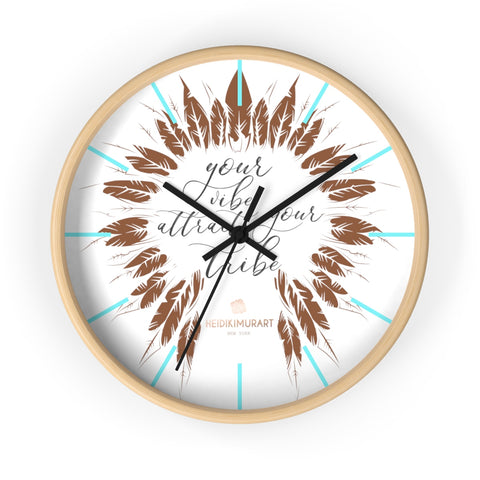 Boho "Your Tribe Attract Your Vibe" Inspirational Quote Wall Clock- Made in USA-Wall Clock-10 in-Wooden-Black-Heidi Kimura Art LLC