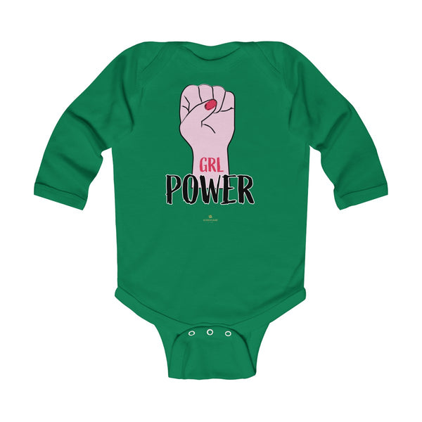 Girl Power Baby Girls Premium Infant Kids Long Sleeve Bodysuit Clothes - Made in USA-Infant Long Sleeve Bodysuit-Kelly-NB-Heidi Kimura Art LLC