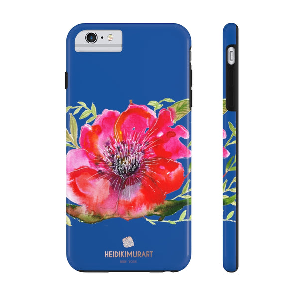 Blue Red Hibiscus Phone Case, Floral Print Flower Case Mate Tough Phone Cases-Made in USA - Heidikimurart Limited 