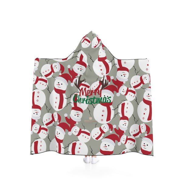 Gray Lightweight Christmas Red Snowman Designer Holiday Party Hooded Blanket-Hooded Blanket-50x40-Heidi Kimura Art LLC