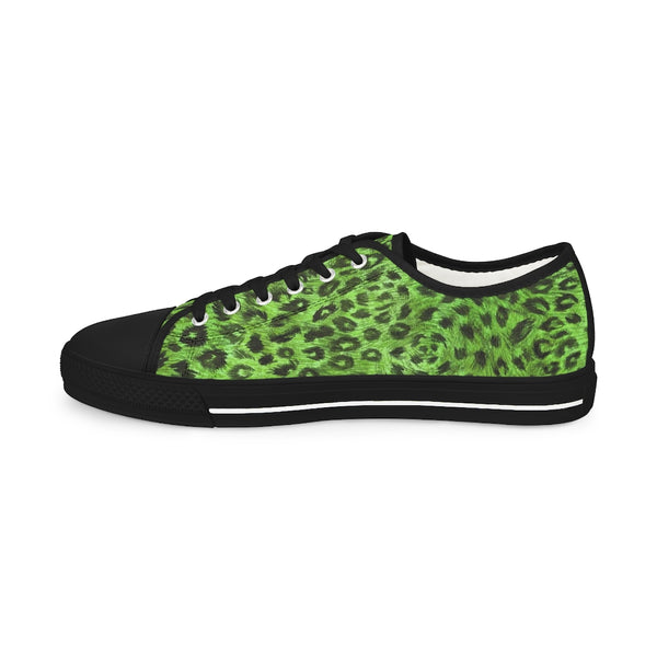 Green Leopard Men's Tennis Shoes, Animal Print Leopard Animal Print Best Breathable Designer Men's Low Top Canvas Fashion Sneakers With Durable Rubber Outsoles and Shock-Absorbing Layer and Memory Foam Insoles (US Size: 5-14)