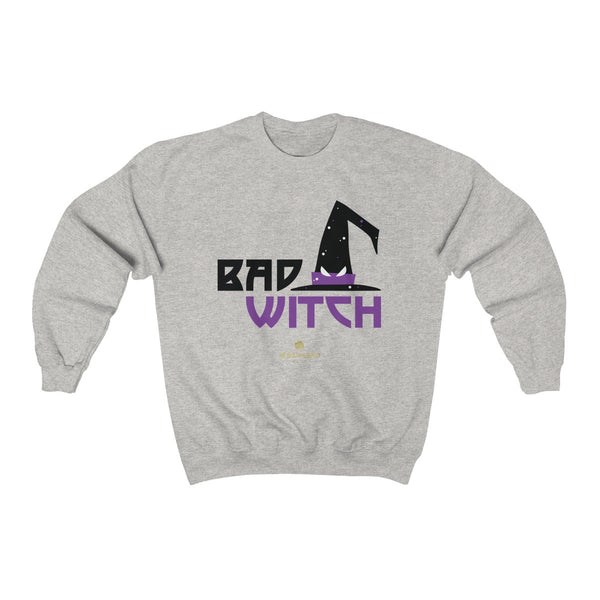 Halloween Sweatshirt, Bad Witch Unisex Heavy Blend Crewneck Shirt-Made in USA (US Size: S-5XL)-Long-sleeve-Ash-S-Heidi Kimura Art LLC