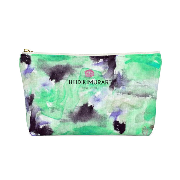 Turquoise Blue Misty Rose Floral Print Designer Accessory Pouch with T-bottom-Accessory Pouch-Heidi Kimura Art LLC