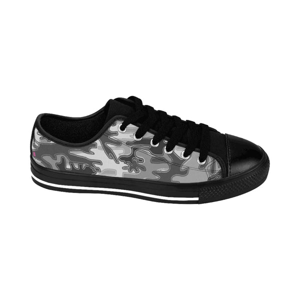 Grey Camo Women's Sneakers, Army Military Camouflage Printed Fashion Canvas Tennis Shoes
