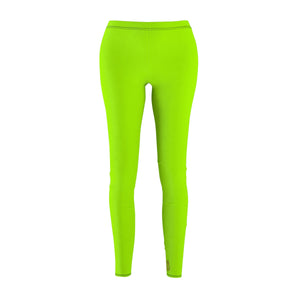 Lime Neon Green Solid Color Print Women's Long Casual Leggings- Made in USA-Casual Leggings-White Seams-M-Heidi Kimura Art LLC