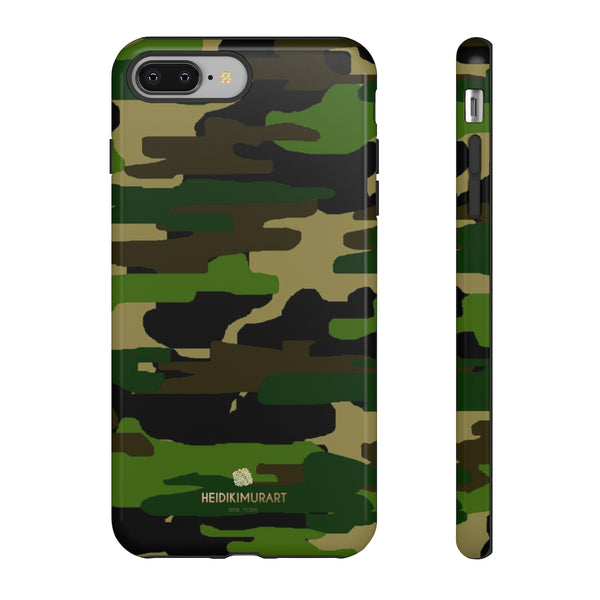 Green Brown Camouflage Phone Case, Army Military Print Tough Designer Phone Case -Made in USA-Phone Case-Printify-iPhone 8 Plus-Glossy-Heidi Kimura Art LLC