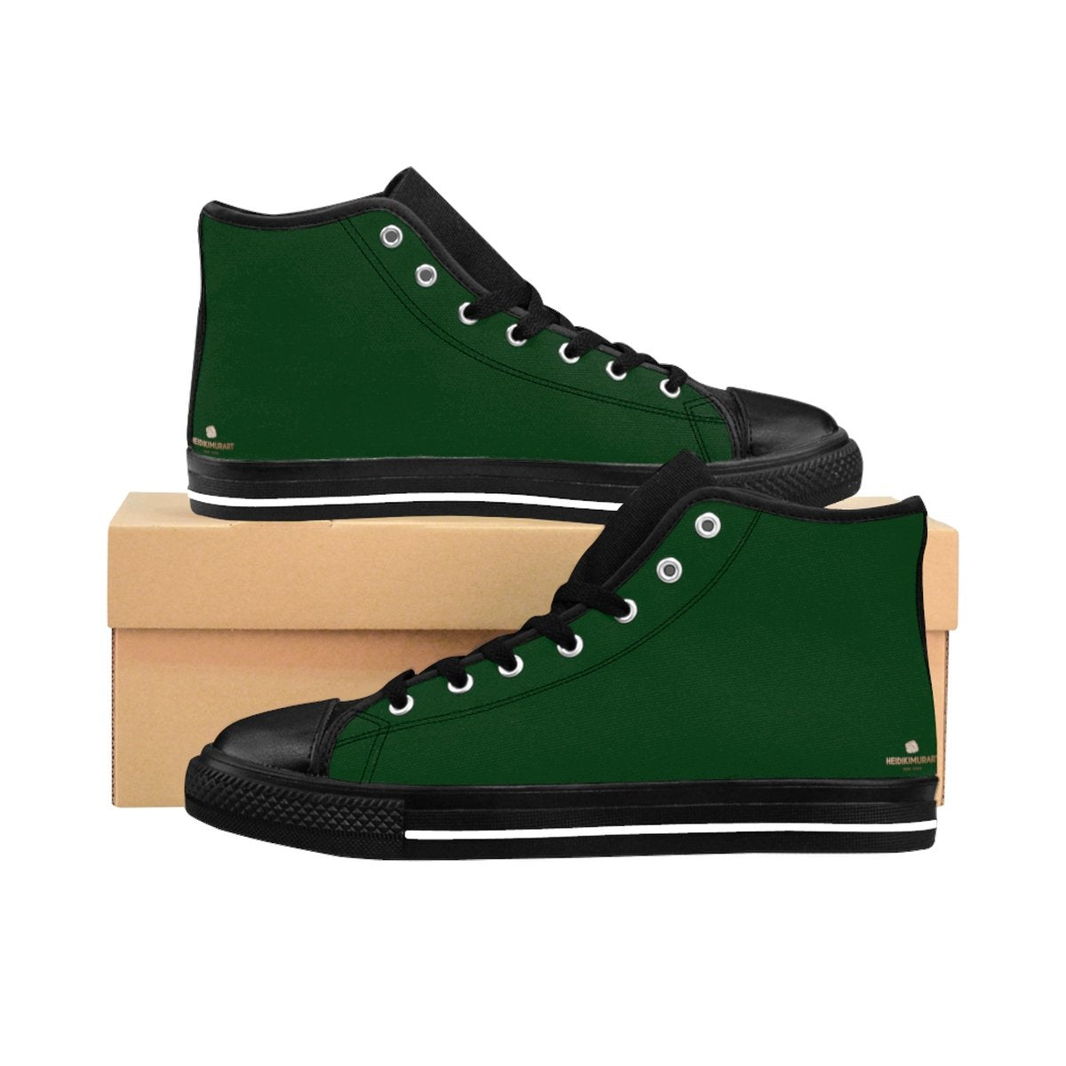 Emerald Dark Green Solid Color Print Premium Quality Men's High-Top Sneakers-Men's High Top Sneakers-Black-US 9-Heidi Kimura Art LLC