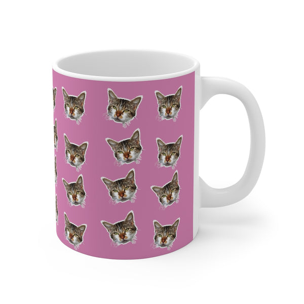 Pink Cat Peanut Print Mug 11oz, Coffee Tea Ceramic Cup With Rounded Corners with C-Handle-Mug-Printify-11oz-Heidi Kimura Art LLC